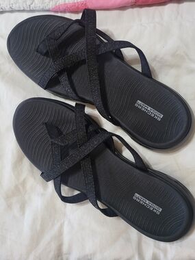 Skechers Black Glitter Cross-Strap Sandals